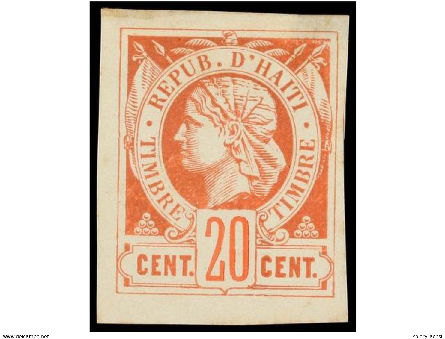 HAITI. 1881.  ENSAYOS PARA SELLOS FISCALES.   20 Cent.  Rojo, Formato Mayor Y Leyendas  TIMBRE/TIMBRE  En Vez De  POSTE/ - Altri & Non Classificati