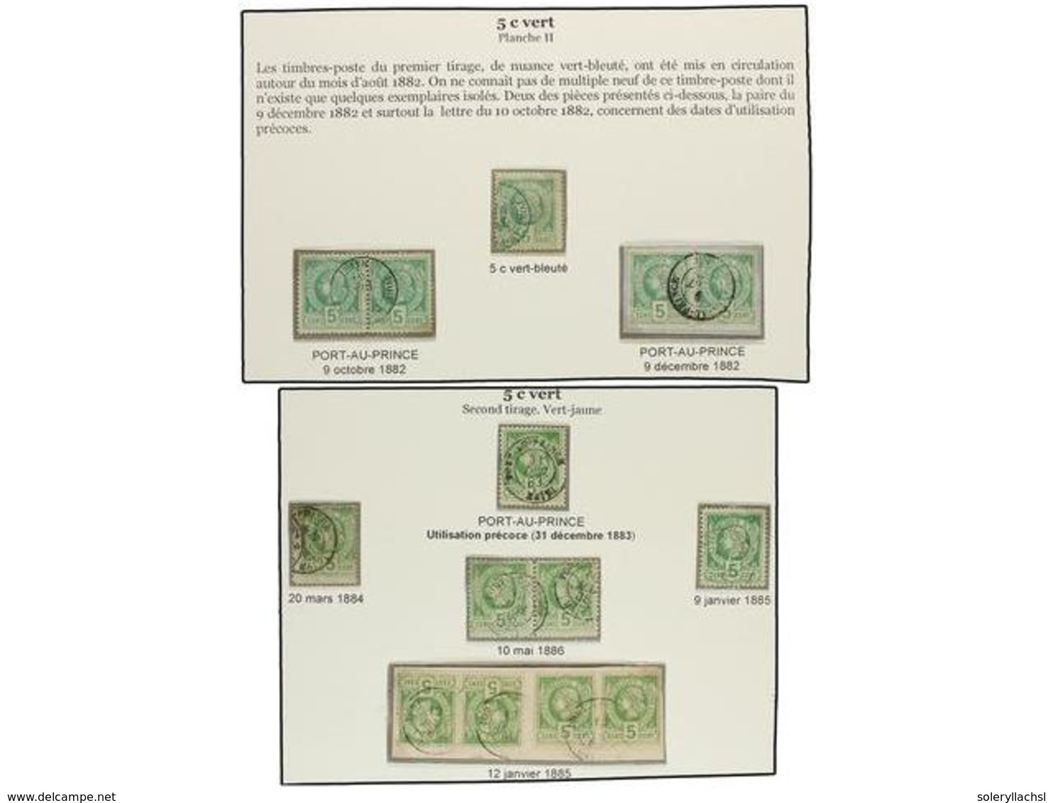 ° HAITI. Sc.10 (14). 1882-83.  5 Cts.  Verde, Pl. II, 1ª Tirada, Sello Y Dos Parejas. Pl. II, 2ª Tirada, 3 Sellos, Parej - Sonstige & Ohne Zuordnung