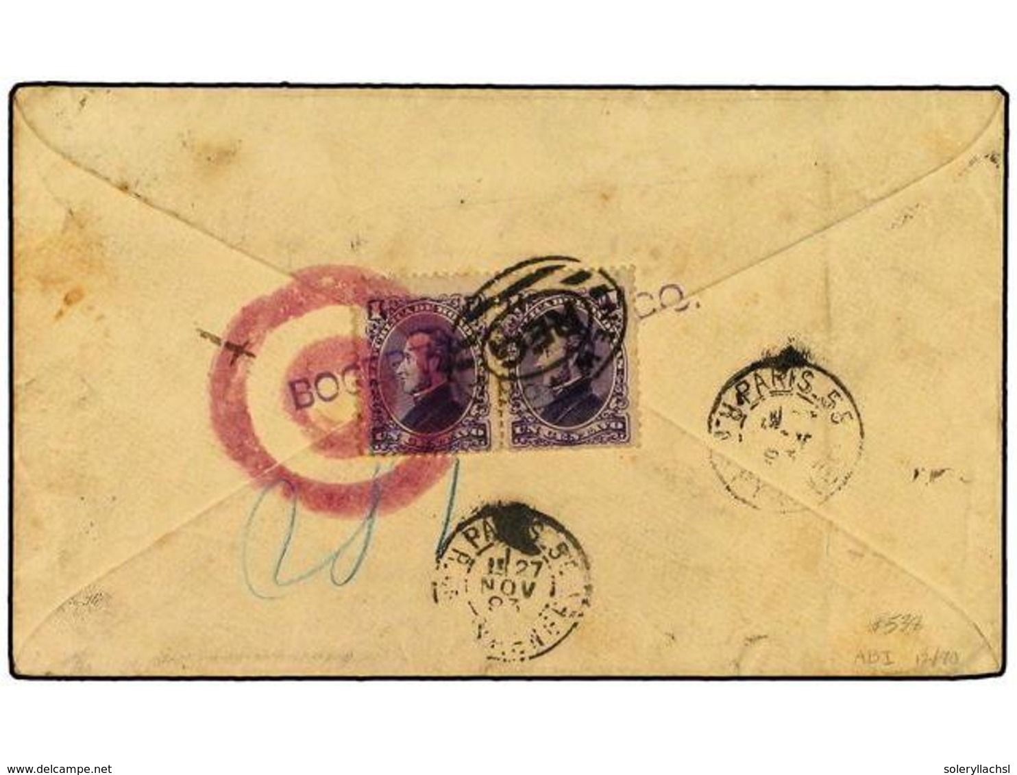 HONDURAS. 1893(Nov 18). USA  2c  Colombian Stationery Envelope Sent Registered To Paris With 1893 Columbus  6c And 15c   - Sonstige & Ohne Zuordnung