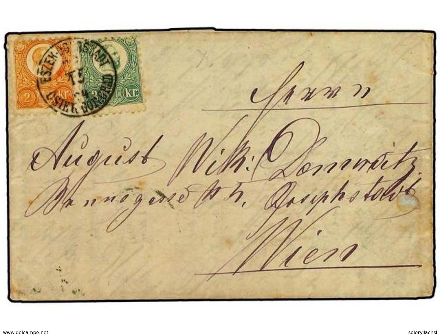 HUNGRIA. 1874 (Dec 24). Entire Letter To VIENNA Franked Engraved 1871  2 Kr.  Orange And  3 Kr.  Green Tied By  ESZEK  C - Andere & Zonder Classificatie