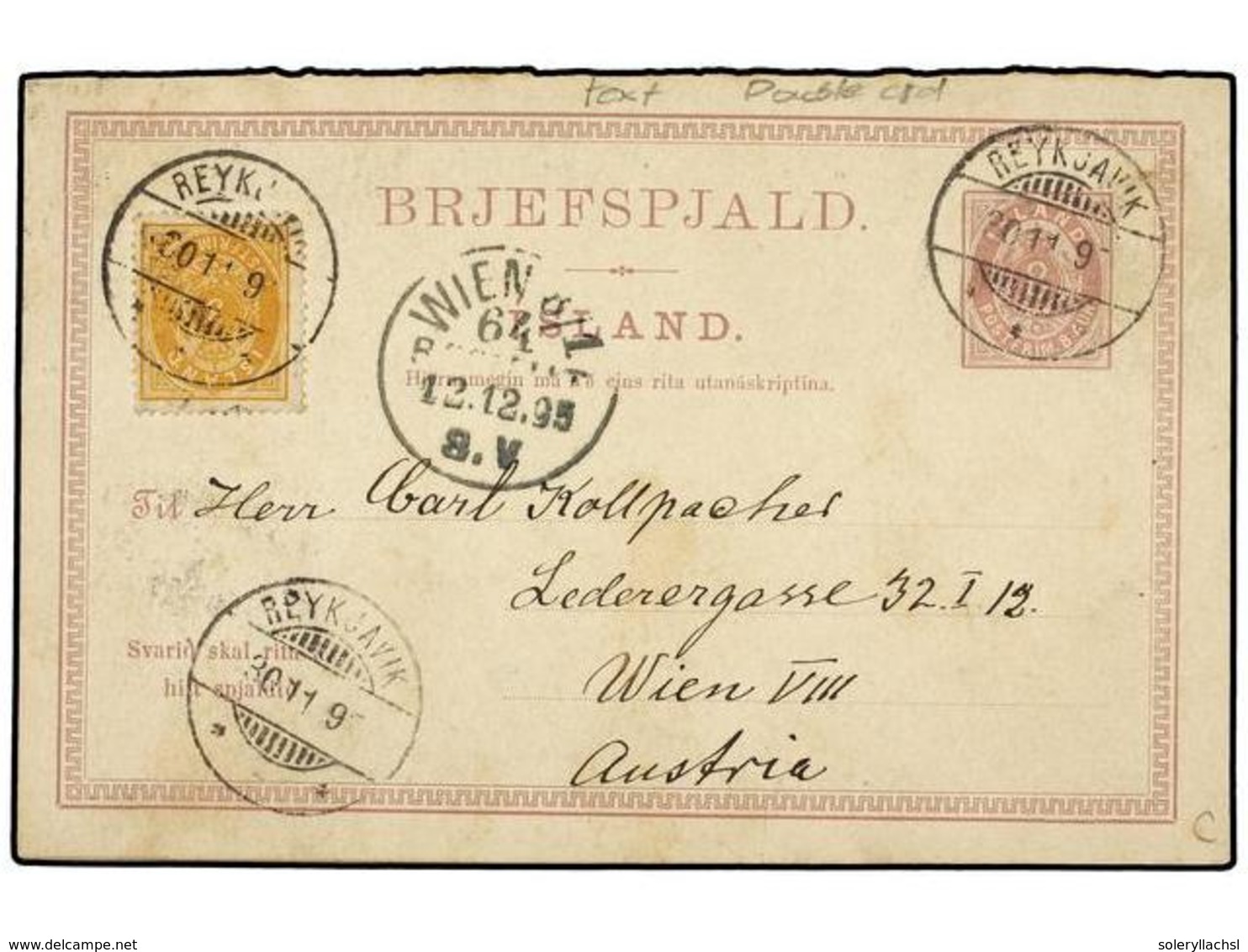 ISLANDIA. 1895. REYKJAVIK To AUSTRIA. Double Postal Stationary  8 Aur + 8 Aur  With Text Updated By  3 Ore  Yellow Stamp - Altri & Non Classificati