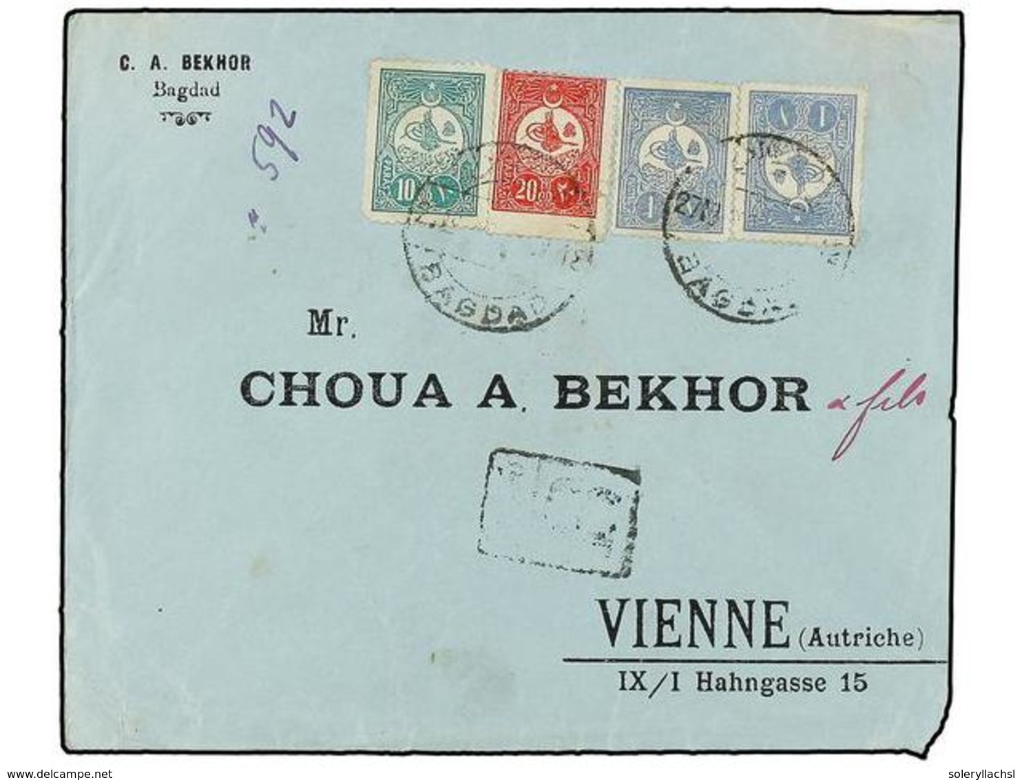 IRAK. (1910 CA.). BAGDAD To AUSTRIA. Envelope Franked With  10 Pa.  Green,  20 Pa.  Red And  1 Pi.  Blue (2) Turkish Sta - Altri & Non Classificati