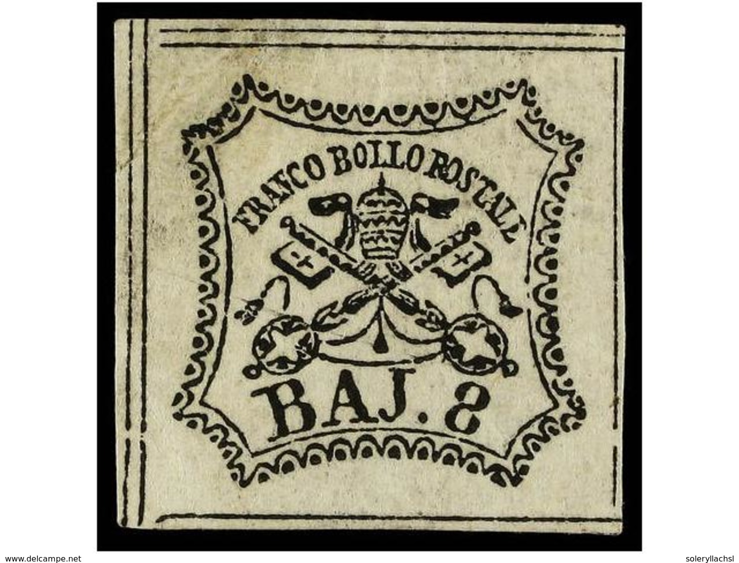 * ITALIA ANTIGUOS ESTADOS: ESTADOS PONTIFICIOS. Sa.9. 1852.  8 Baj.  Blanco. Grandes Márgenes, Goma Original. Muy Bonito - Sonstige & Ohne Zuordnung