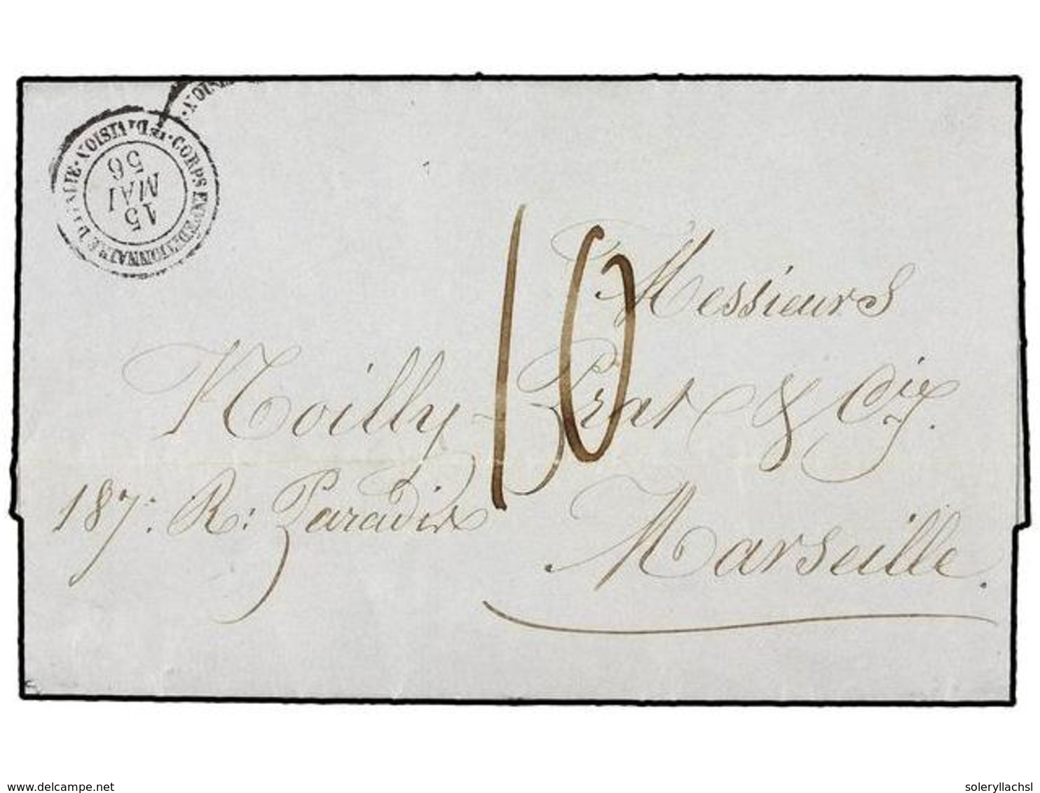 ITALIA. 1856 (May 15).  FRENCH OCCUPATION.  Printed Heading Entire Letter From ROME To MARSEILLE At Military Concession, - Altri & Non Classificati
