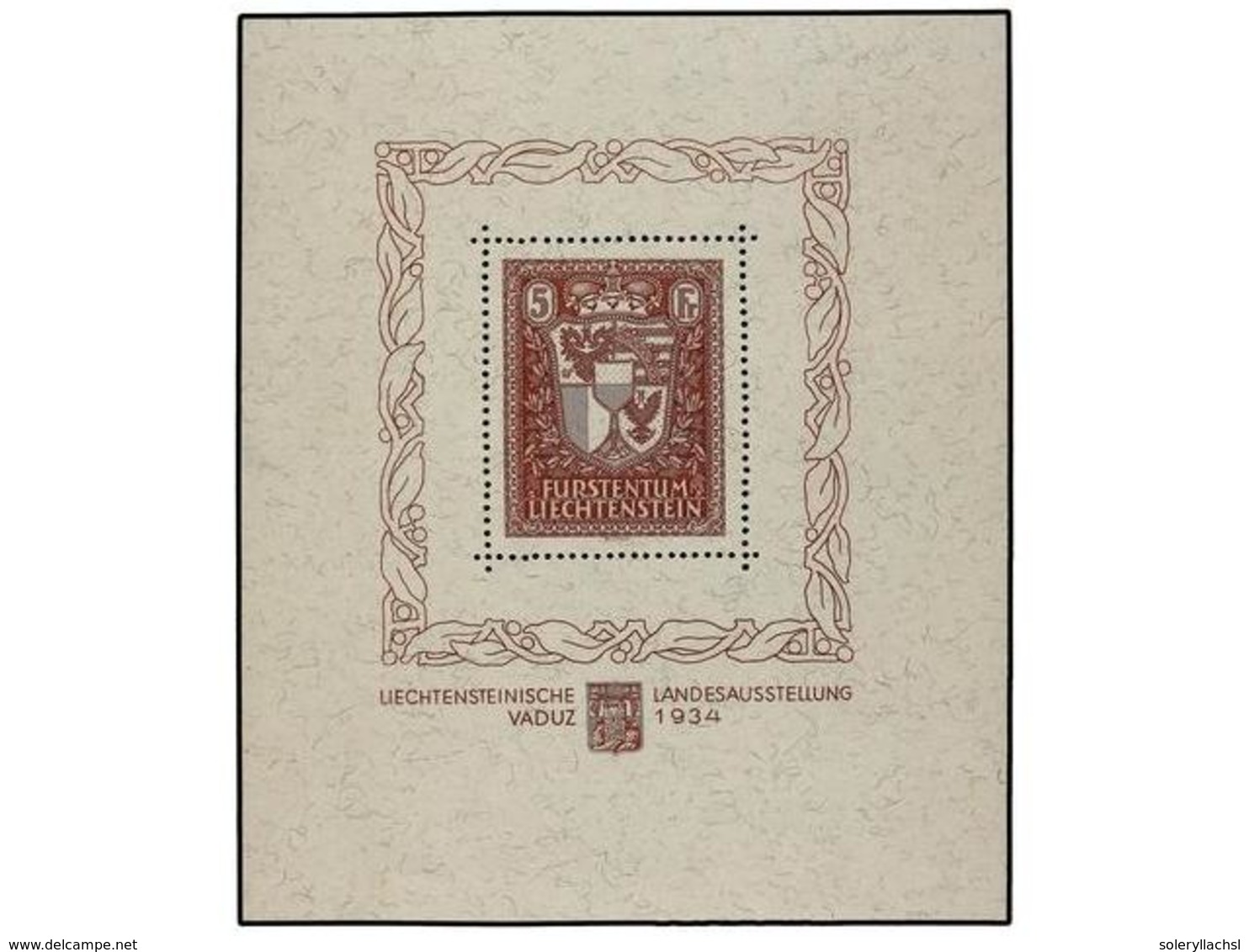 ** LIECHTENSTEIN. Mi.B-1. 1934. SOUVENIR Sheet.  5 Fr.  Brown. LUXE. Michel.1.800€. - Andere & Zonder Classificatie