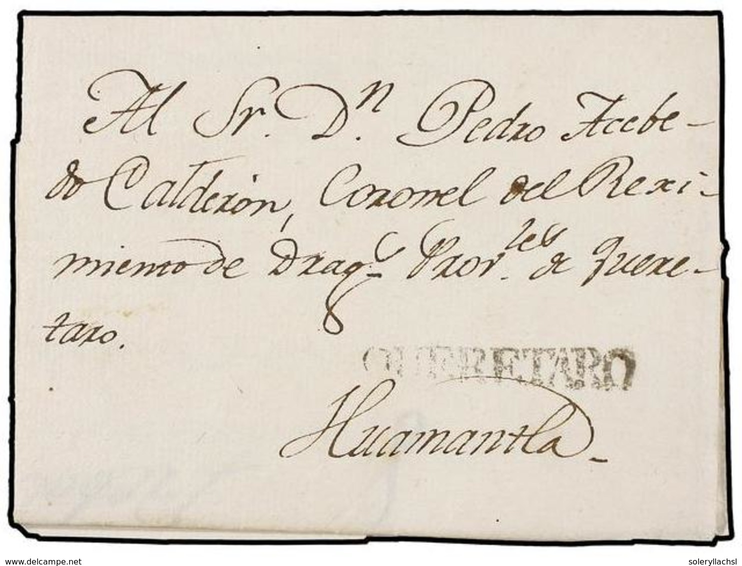 MEXICO. 1808 (16-Agosto). QUERETARO A HUAMANTLA. Marca Lineal  QUERETARO  (nº 2). MUY RARA. - Sonstige & Ohne Zuordnung