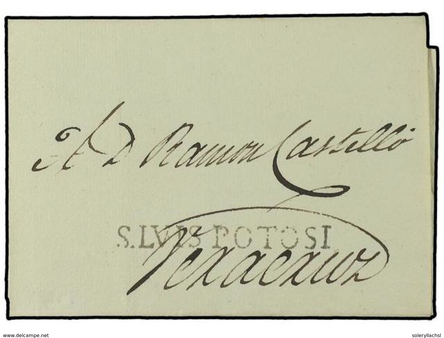 MEXICO. 1820 (11-Nov.). S. LUIS POTOSI A VERACRUZ. Marca Lineal  S. LUIS POTOSI  (nº 5) En Negro. MAGNIFICA Y MUY RARA. - Sonstige & Ohne Zuordnung