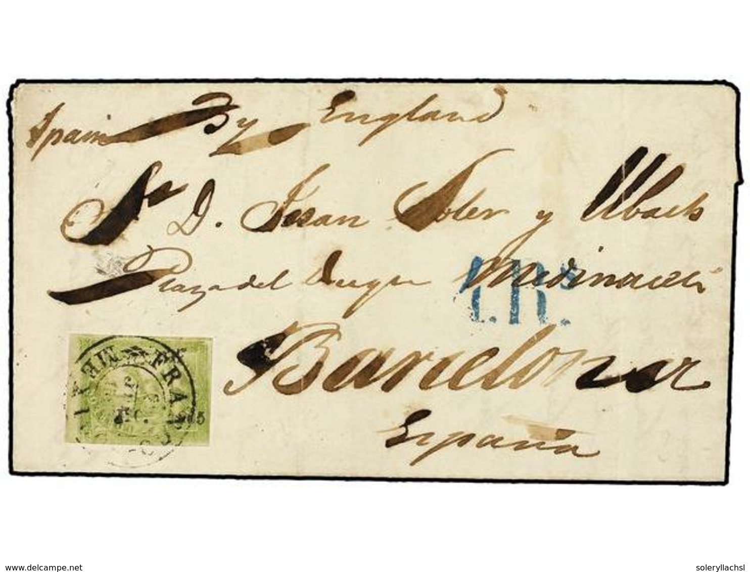 MEXICO. Sc.24. 1865. MEXICO A BARCELONA.  4 Reales  Verde. Mat.  FRANCO/MEXICO , Tasada A La Llegada Con  4 Reales . MAG - Autres & Non Classés