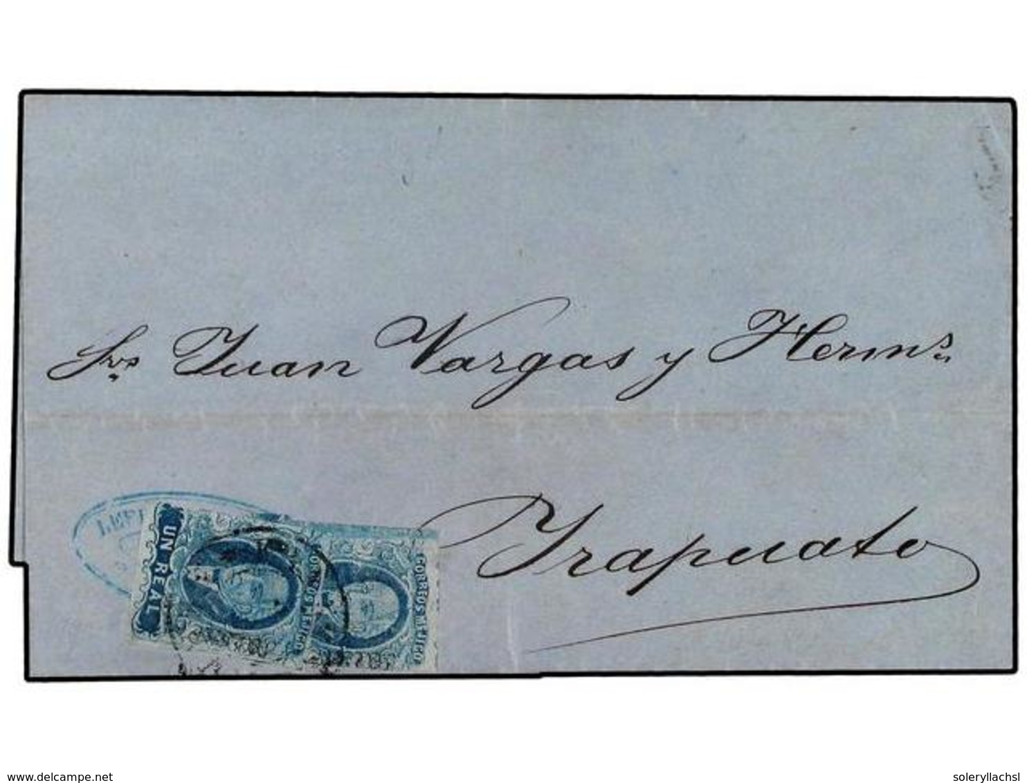 MEXICO. Yv.40(2). (1867 CA.). MEXICO A YRAPUATO.  1 Real  Azul (2) (Scott 43). Muy Raro En Carta. - Altri & Non Classificati