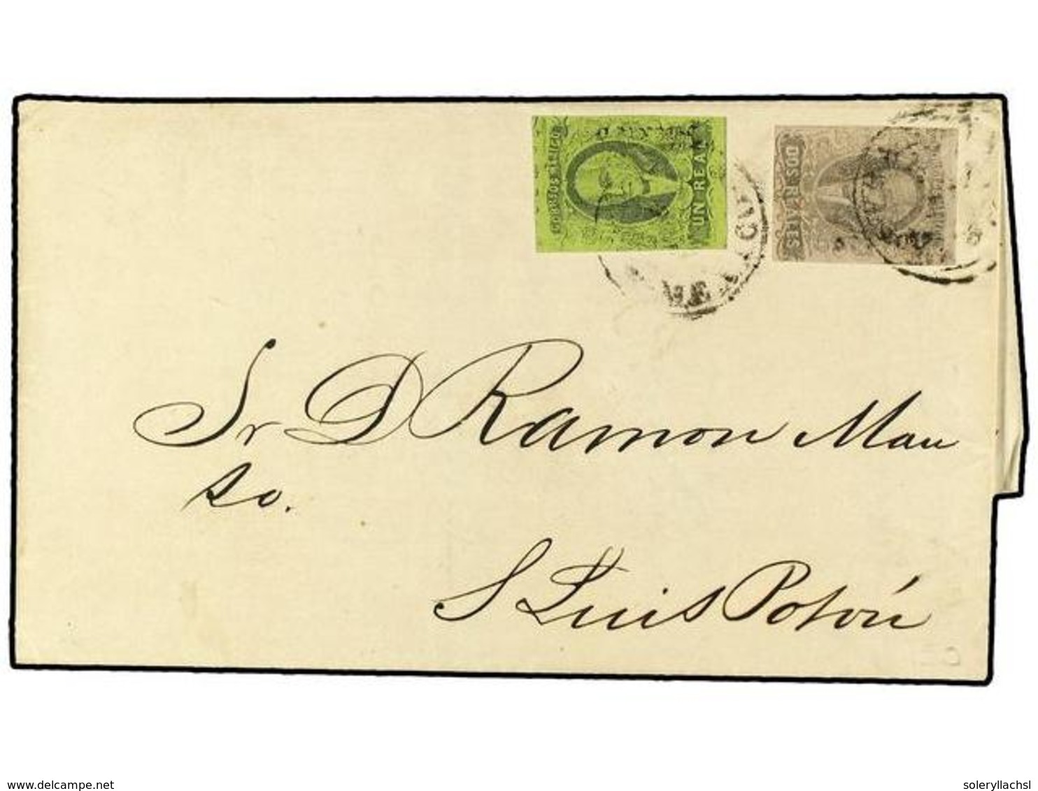 MEXICO. Sc.36,37. 1868 (3-Junio). MEXICO A S. LUIS POTOSI.  1 Real  Verde Y  2 Reales  Gris Con Habilitación  MEXICO  (G - Sonstige & Ohne Zuordnung