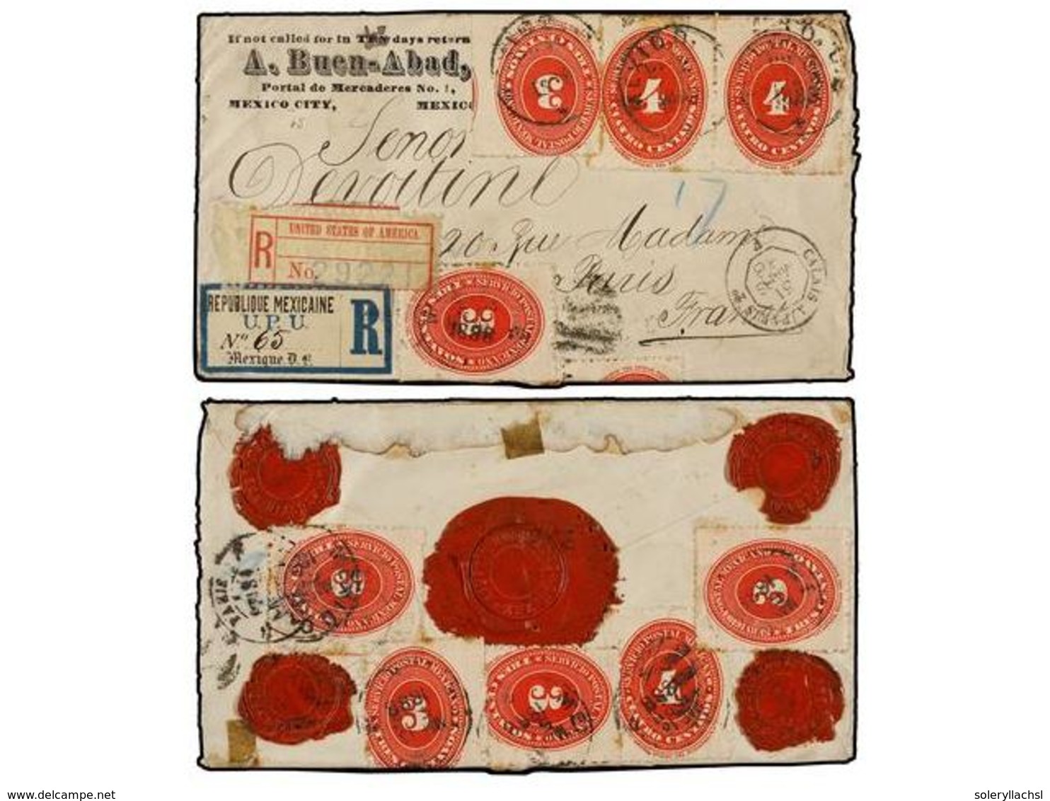 MEXICO. Sc.184 (6), 185 (3). 1888. MÉXICO A FRANCIA.  3 Cts.  Rojo (6) Y  4 Ctvos.  Rojo (3) Franqueo En Anverso Y Rever - Sonstige & Ohne Zuordnung