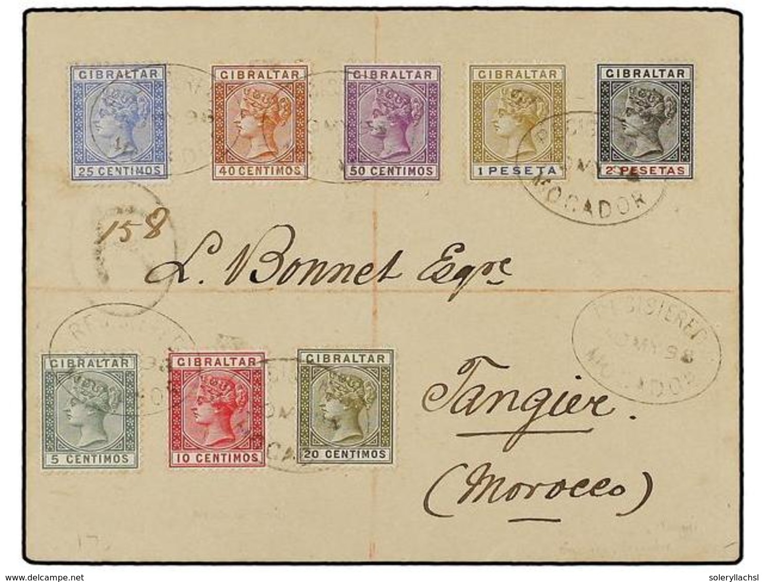 MARRUECOS. Sg.22-24, 26-28, 31,32. 1898 (May 30). Registered Cover To TANGIER Franked By Spanish Currency Part Set Of Ei - Altri & Non Classificati