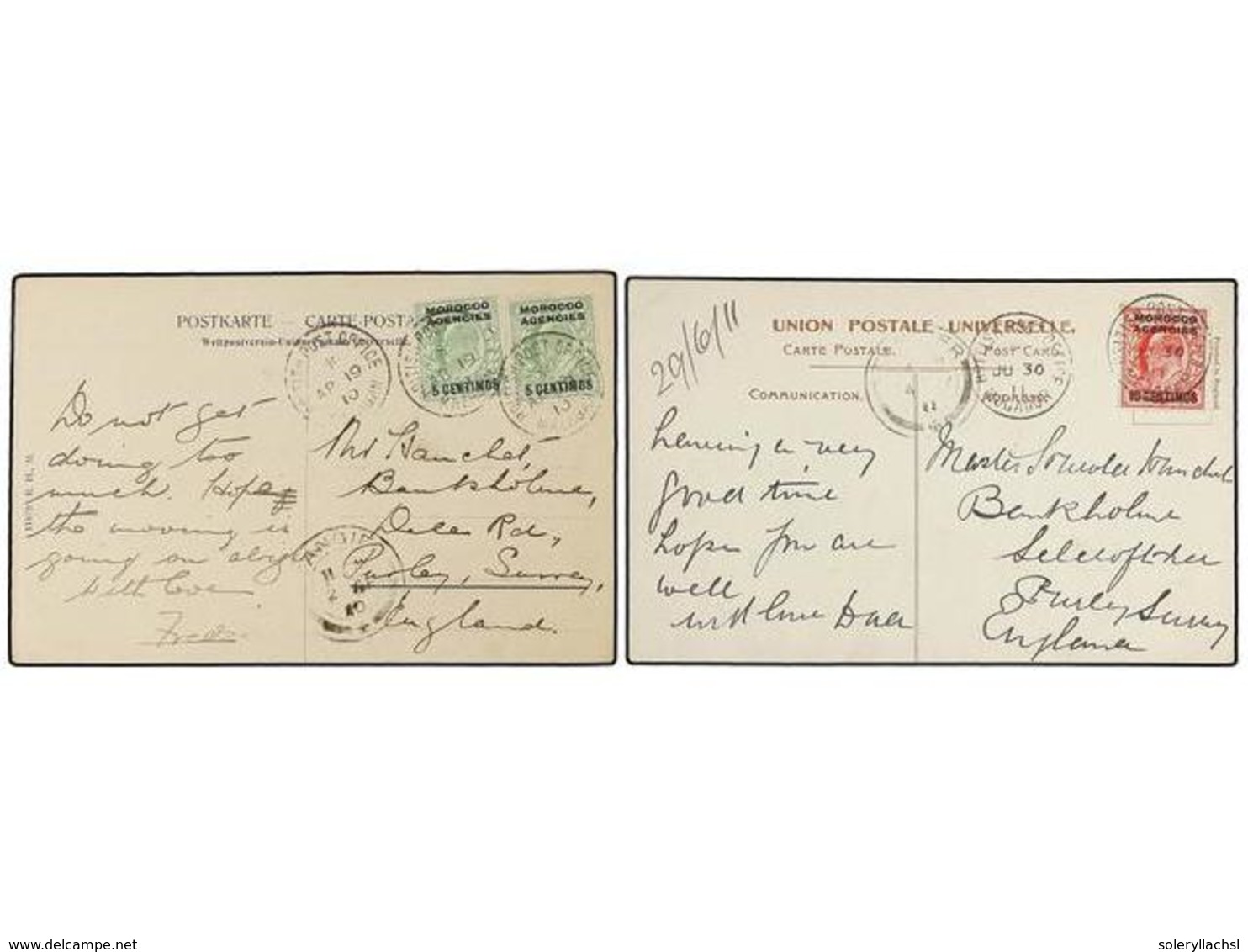 MARRUECOS INGLES. 1910-11. Two Postcards From MAZAGAN And MOGADOR To ENGLAND. - Autres & Non Classés