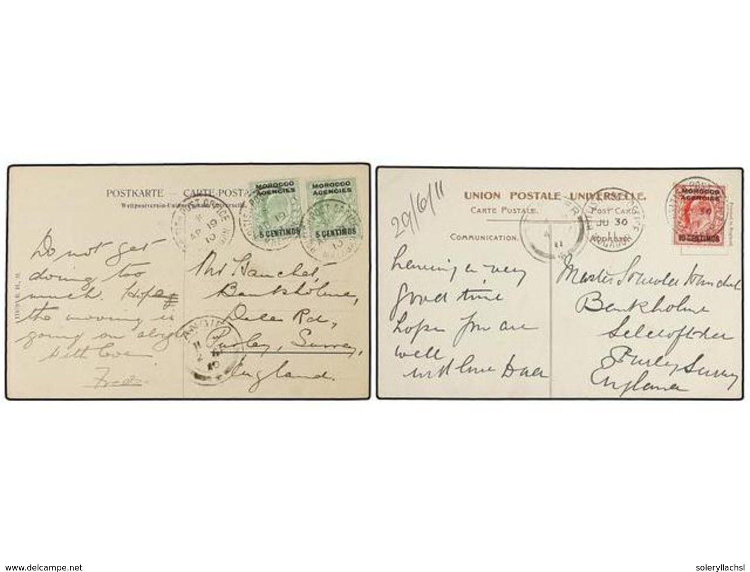 MARRUECOS INGLES. 1910-11. Two Postcards From MAZAGAN And MOGADOR To ENGLAND. - Sonstige & Ohne Zuordnung