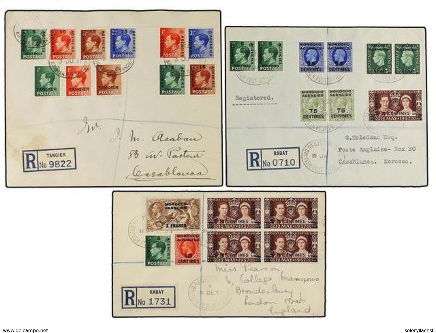 MARRUECOS INGLES. 1937-38. Three Registered Covers. - Andere & Zonder Classificatie