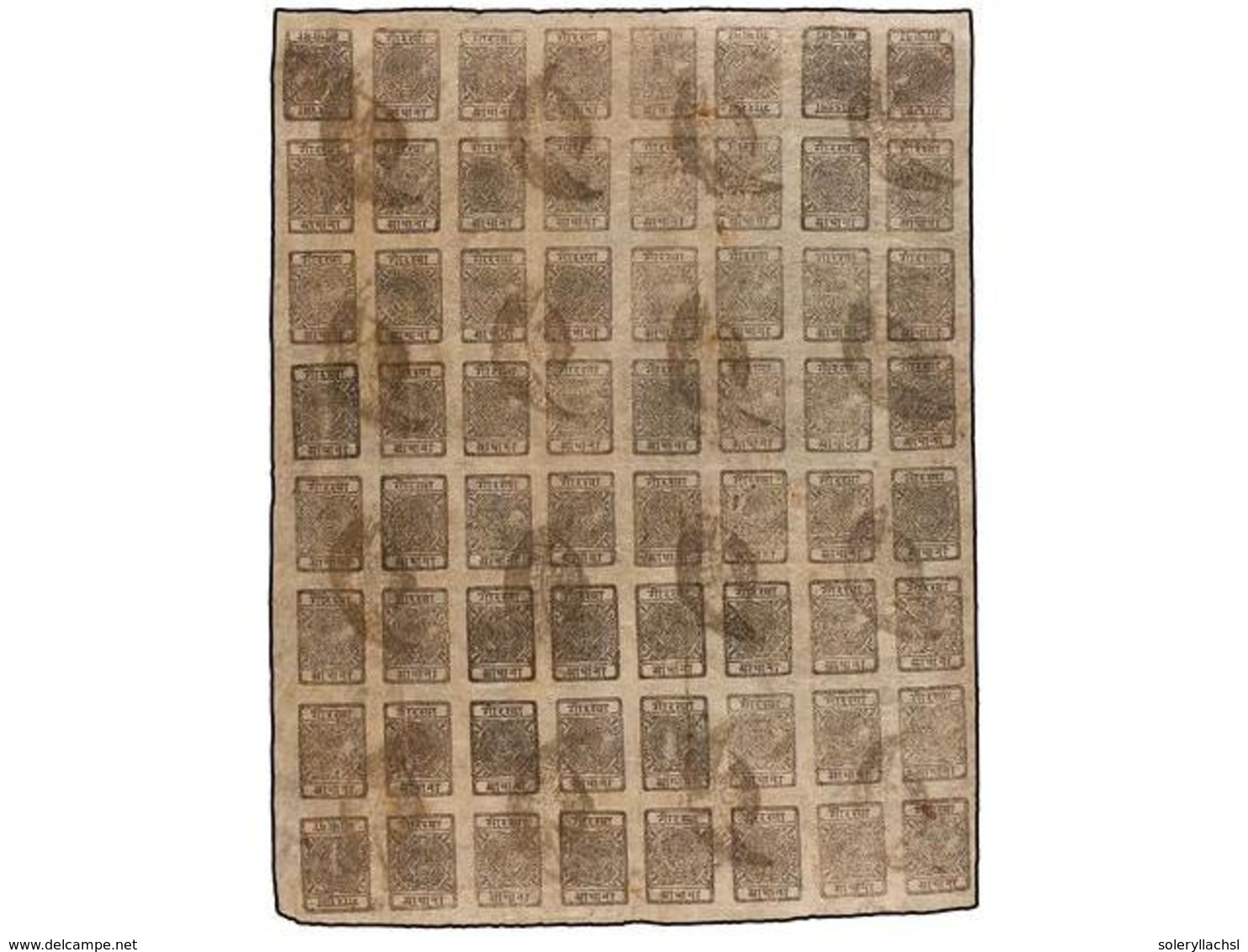° NEPAL. Mi.13Bb + 13Bbk. 1925-26.  1/2 Anna  Black Setting 12. Complete Sheet Of 60 (8x8). Inverted Cliches Pos. 1, 6,  - Altri & Non Classificati