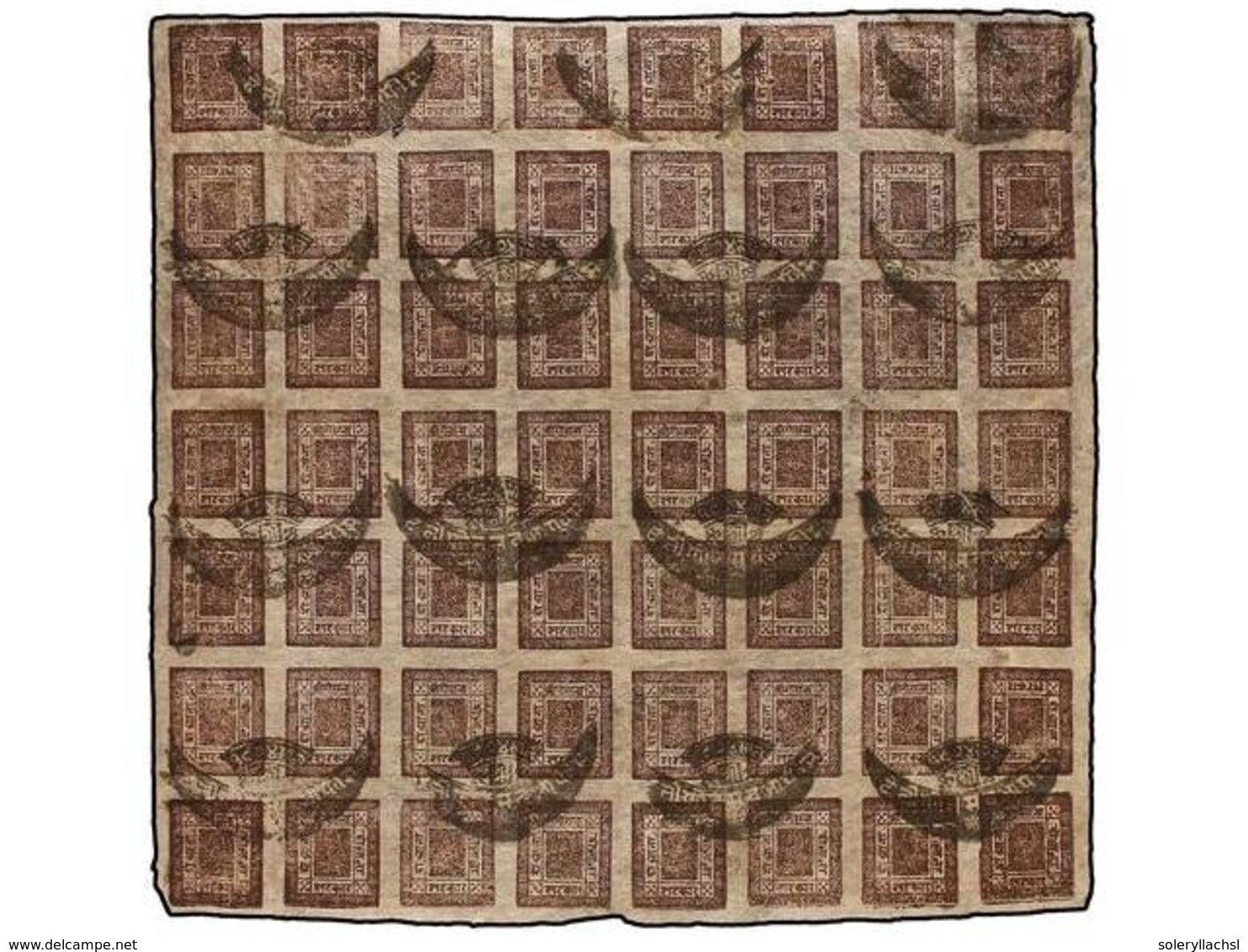 ° NEPAL. Mi.29 (56). 1917-19.  2 Annas  Deep Lilac Carmine Setting 23. Complete Sheet Of 57 Stamps, Inverted Cliches Pos - Altri & Non Classificati