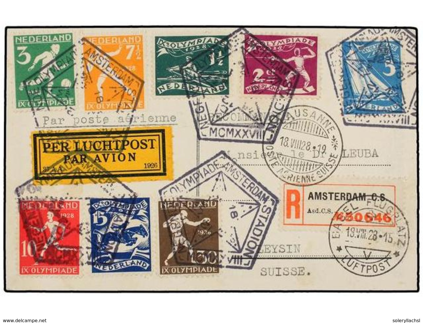 HOLANDA. 1928.  OLYMPIADE AMSTERDAM.  Complete Set On Commemorative Card Sent To SWITZERLAND. - Altri & Non Classificati