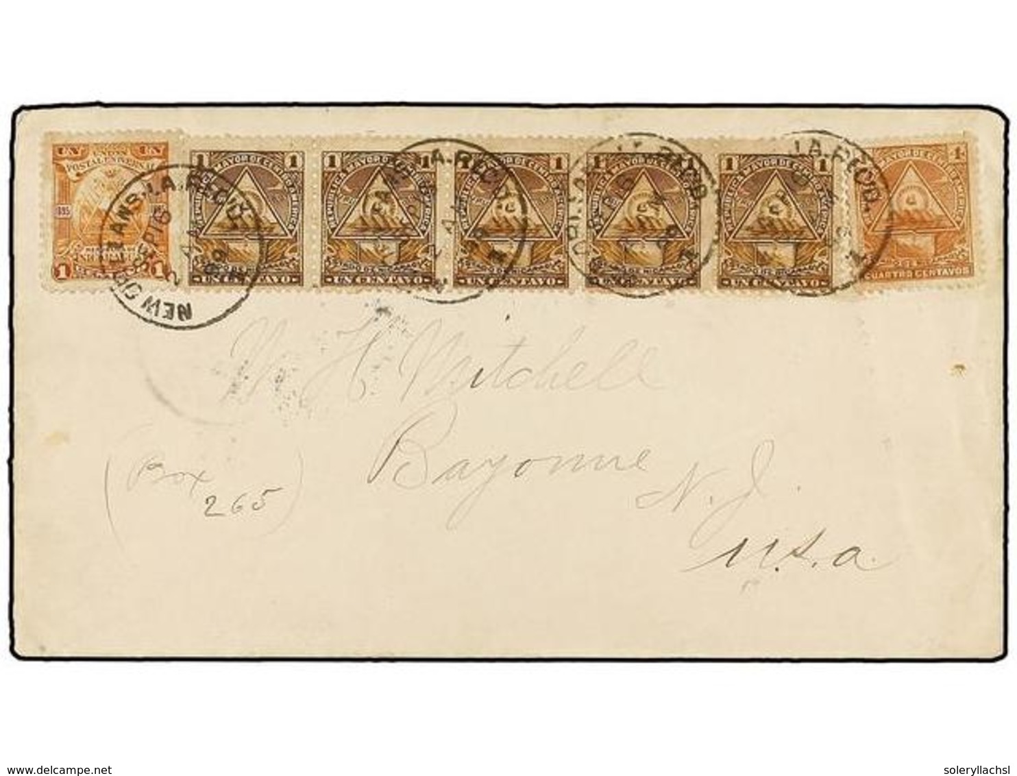 NICARAGUA. Sc.71 (2), 99 (5), 101. 1899. Sobre Circulado A BAYONNE (New Jersey). Circulada Con Sellos De  1 Ctvo.  (6) Y - Altri & Non Classificati