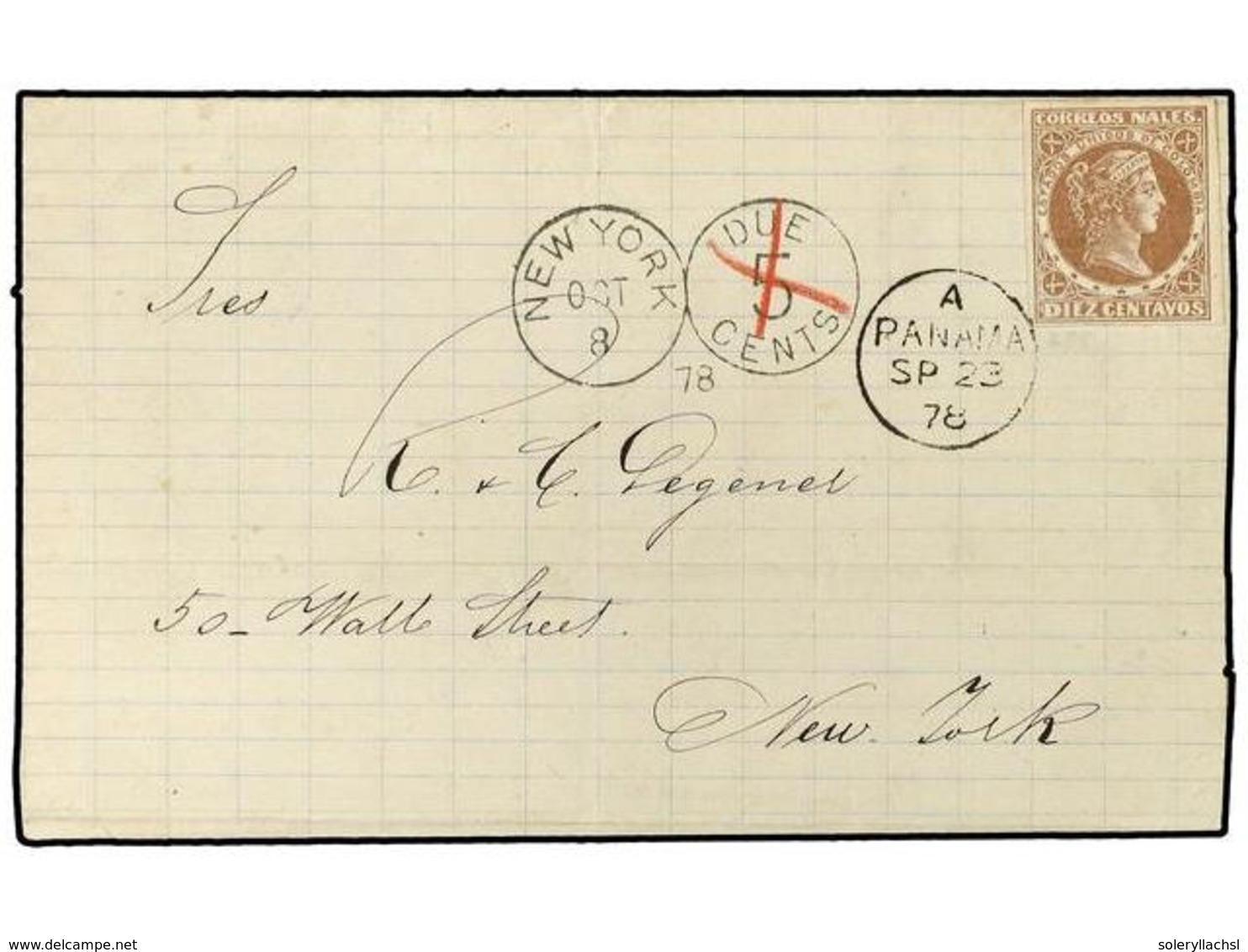 PANAMA. 1878 (Sept 15). Cover From Palmira To New York Franked By Colombia 1876-80 Imperforate  10c . Pale Brown Tied By - Andere & Zonder Classificatie