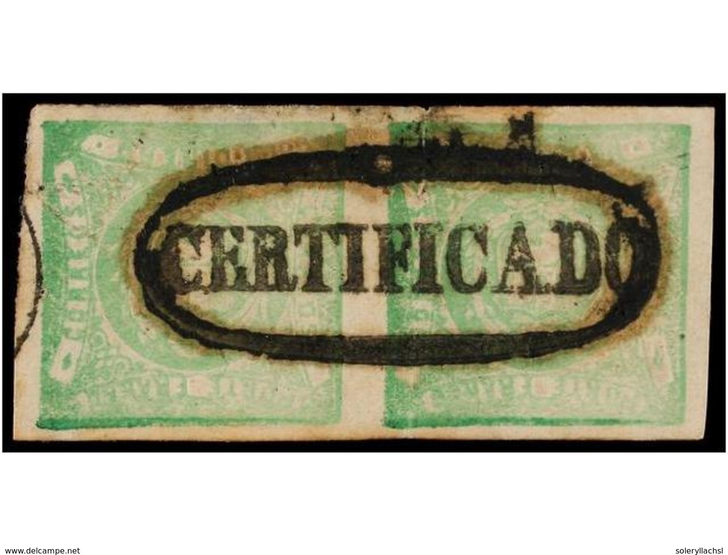 ° PERU. Sc.14 (2). 1868.  1 Dinero  Verde, Pareja, Mat.  CERTIFICADO  Dentro De Un óvalo, Pequeño Corte. Excelente Aspec - Sonstige & Ohne Zuordnung