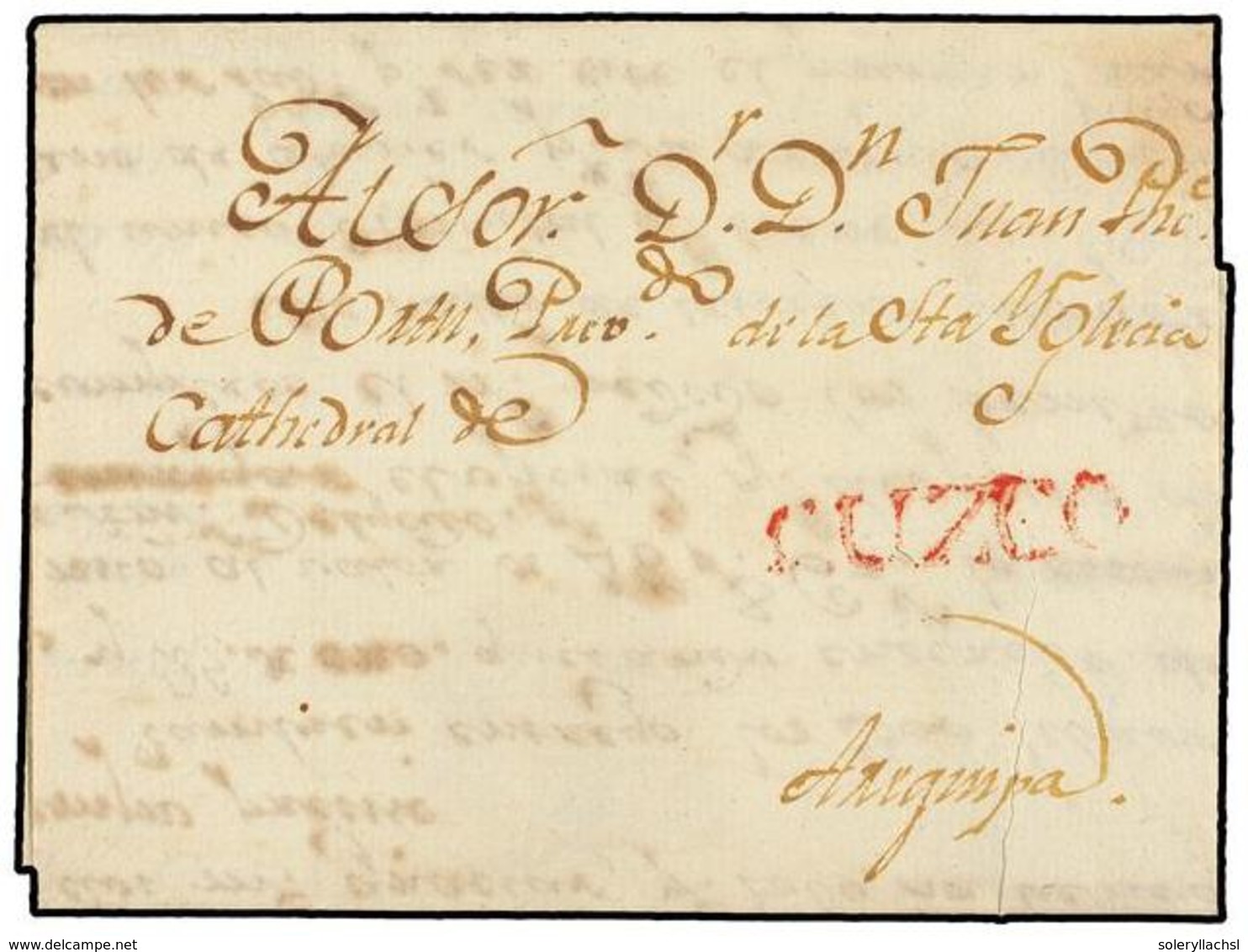 PERU. (1810 CA.). CUZCO A AREQUIPA. Envuelta Marca Lineal  CUZCO  En Rojo. Carta Sin Tasar Por Tratarse De Correo Eclesi - Autres & Non Classés