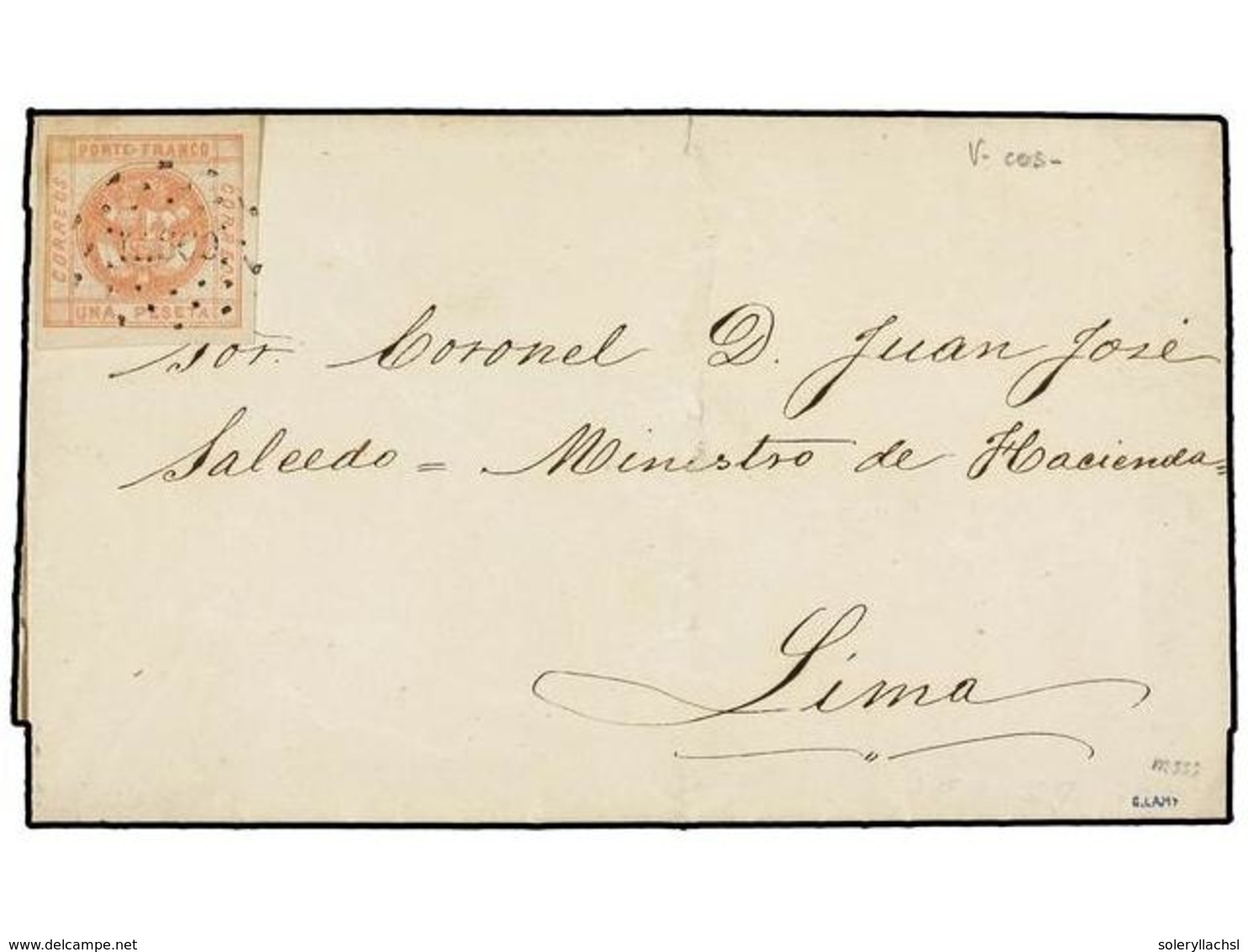 PERU. Sc.8. 1859. CERRO A LIMA.  1 Peseta  Rojo, Mat. Círculo De Puntos  PASCO.  MUY BONITA. - Autres & Non Classés