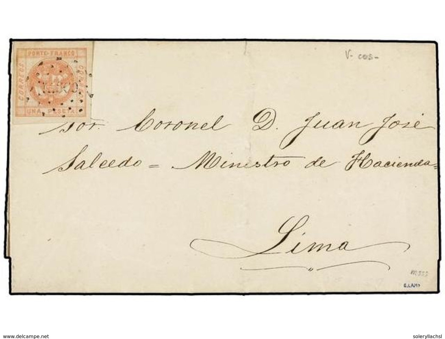 PERU. Sc.8. 1859. CERRO A LIMA.  1 Peseta  Rojo, Mat. Círculo De Puntos  PASCO.  MUY BONITA. - Andere & Zonder Classificatie