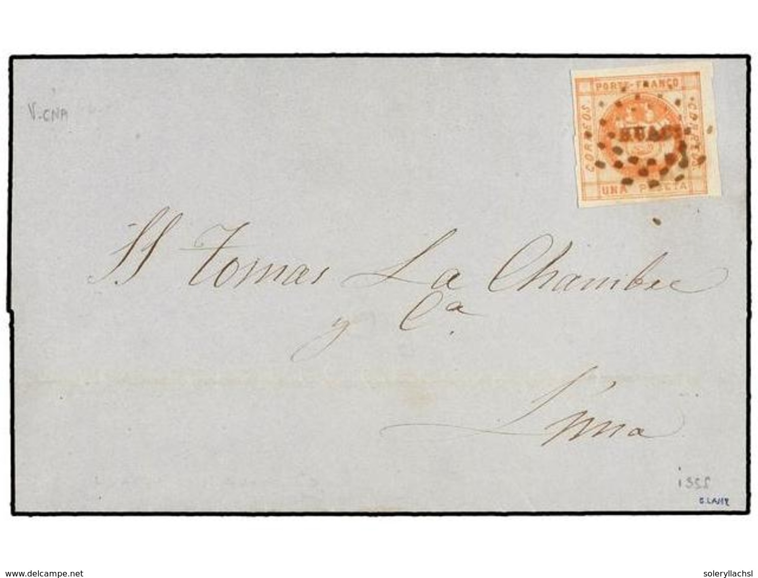 PERU. Sc.8. 1860. HUACHO A LIMA.  1 Peseta  Rosa, Mat. Círculo De Puntos  HUACO.  MUY BONITA. - Altri & Non Classificati