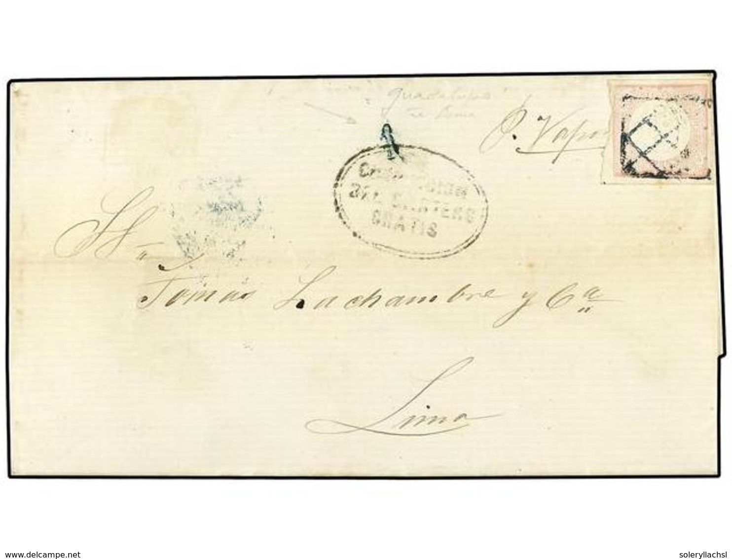 PERU. Yv.8. 1863 (24 Nov.). GUADALUPE (norte Del Perú) A LIMA. Carta Circulada Sin Sellos (probablemente Por Carecer De  - Autres & Non Classés