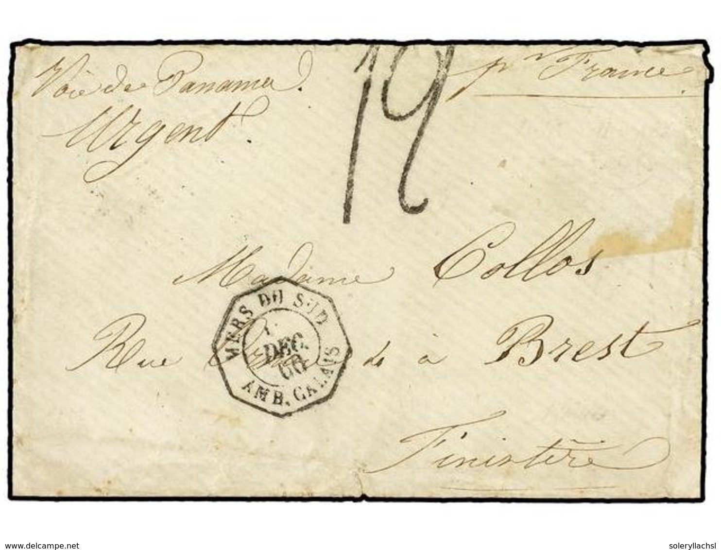 PERU. 1866 (Dec.). Sobre Sin El Texto Interior Procedente De PERU A CHILE Circulada Por Correo Francés Via Panamá. Marca - Altri & Non Classificati