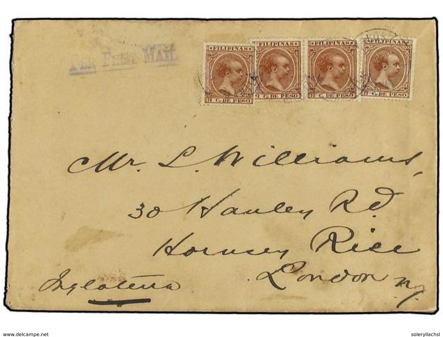 FILIPINAS. Ed.113(4). 1895. MANILA A LONDRES.  8 Ctvos.  Castaño Rojo (4). Magnífico Y Muy Raro Franqueo De Cuatro Porte - Sonstige & Ohne Zuordnung