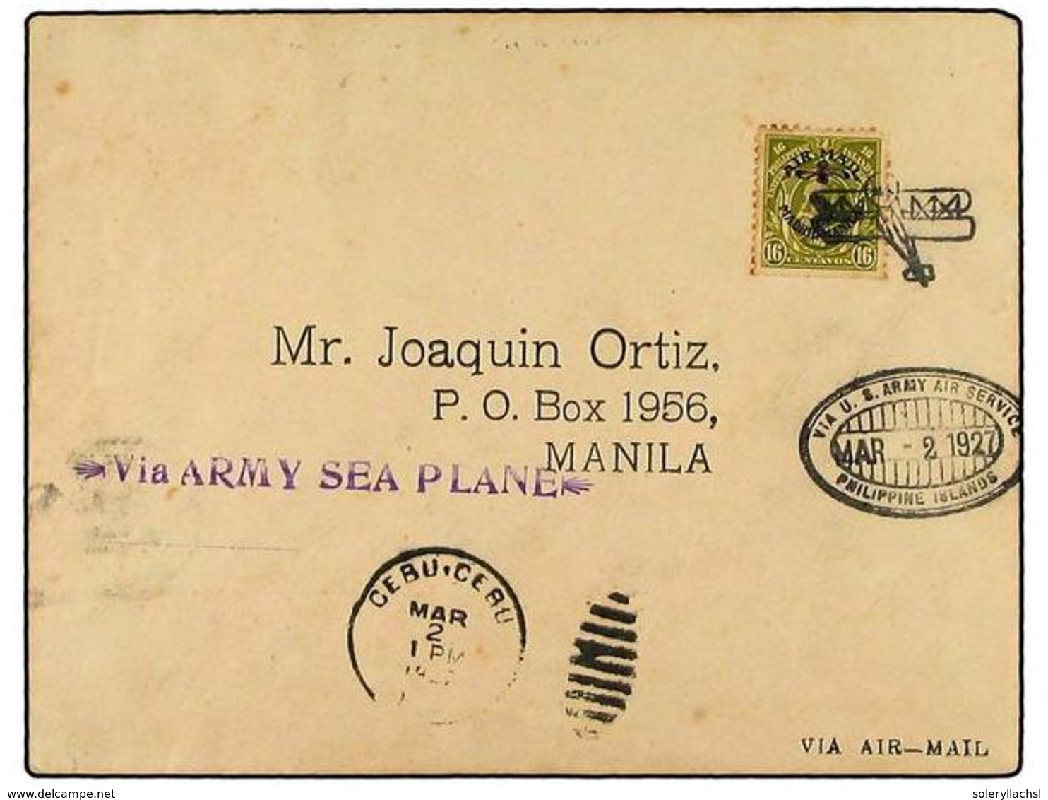 FILIPINAS. 1927 (2-III). VUELO Especial CEBU-MANILA Por Hidroavión Militar Del Ejército De Estados Unidos. Carta Con Fra - Altri & Non Classificati