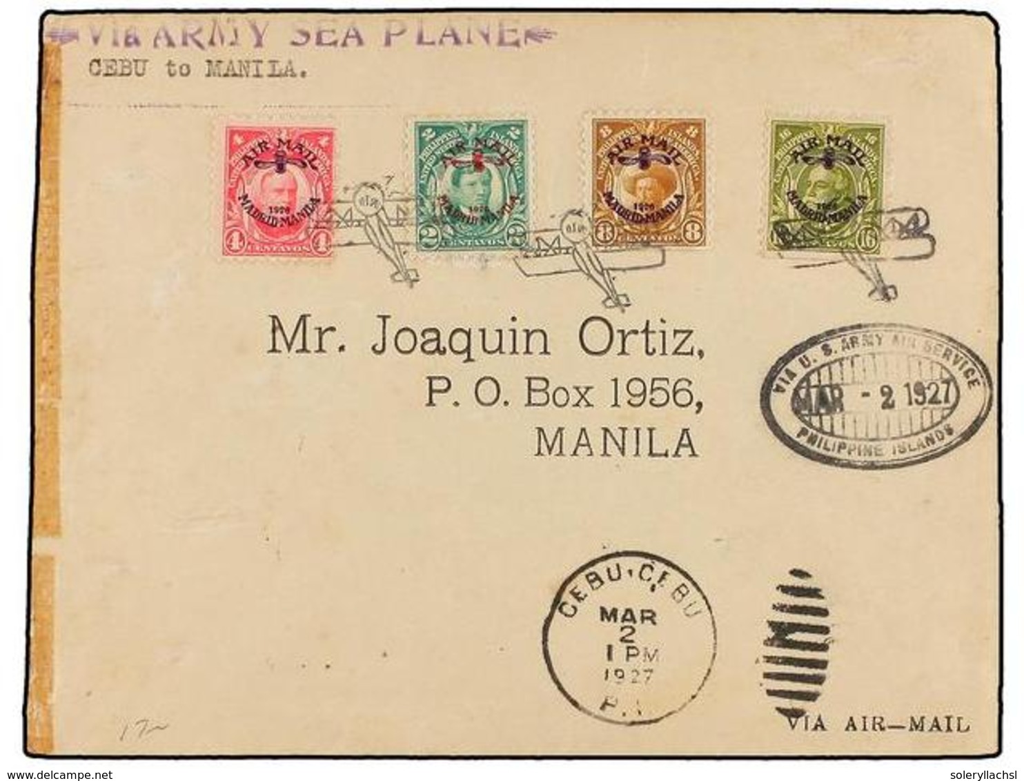 FILIPINAS. 1927 (2 Marzo).  AIR MAIL.  CEBU A MANILA.  2 Ctvos. ,  4 Ctvos, 8 Ctvos.  Y  16 Ctvos.  Vuelo Especial, Marc - Autres & Non Classés