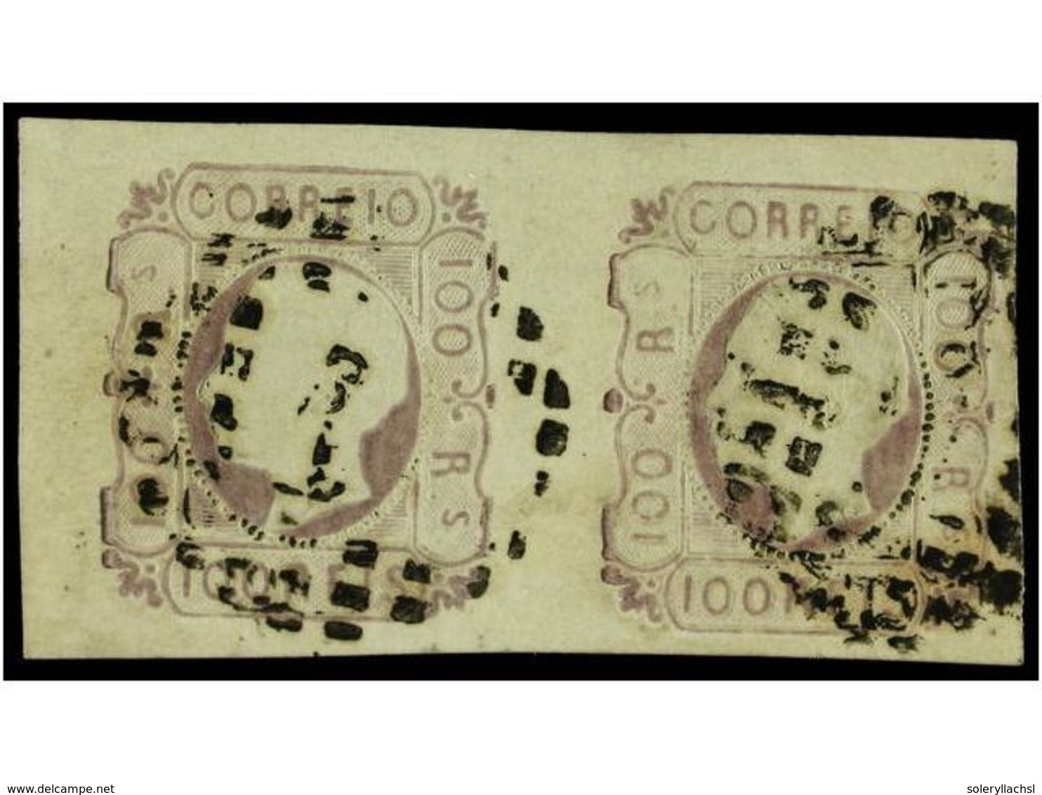 ° PORTUGAL. Af.18 (2). 1862-64.  100 Reis  Lila. Pareja Mat. Numeral  1 . MAGNÍFICA. - Sonstige & Ohne Zuordnung