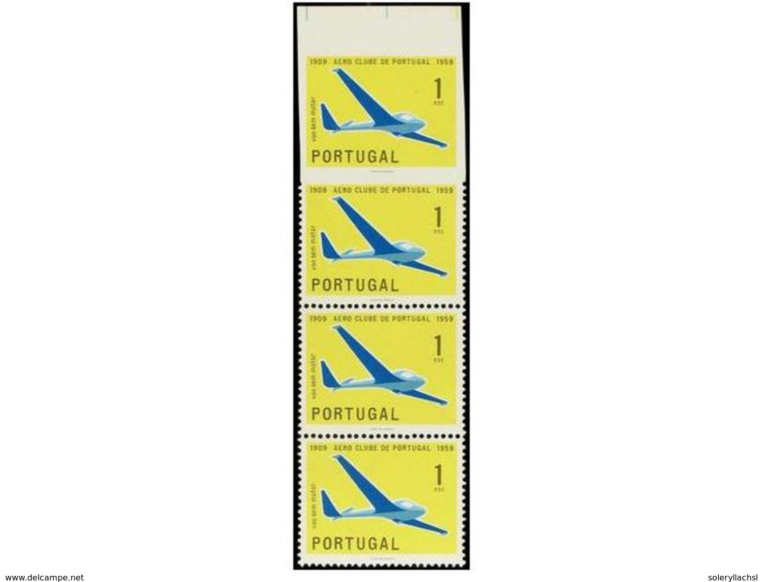 ** PORTUGAL. Af.854. 1959.  1 Esc.  Azul Y Amarillo. Pareja Vertical Sello Superior  SIN DENTAR.  MAGNIFICO Y MUY RARO. - Andere & Zonder Classificatie