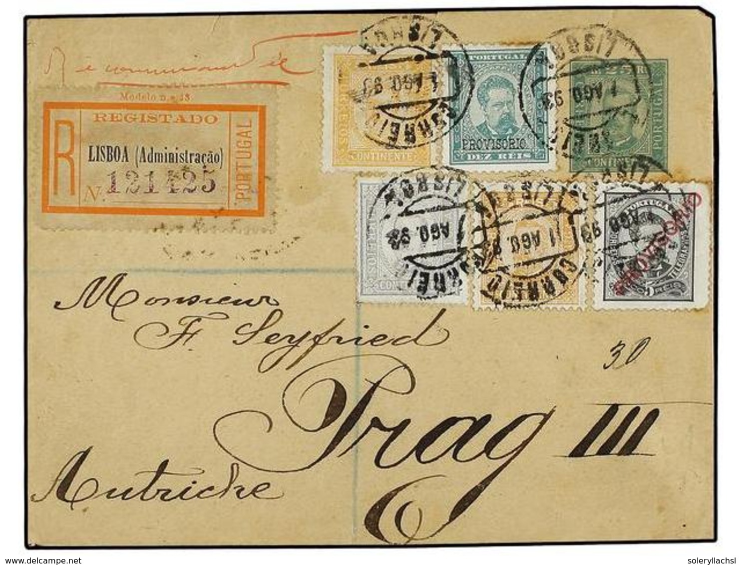 PORTUGAL. Af.68 (2), 71, 81, 82. 1893. LISBOA A PRAGA. Entero Postal De  25 Reis  Verde Con Franqueo Adicional De  5 Rei - Andere & Zonder Classificatie