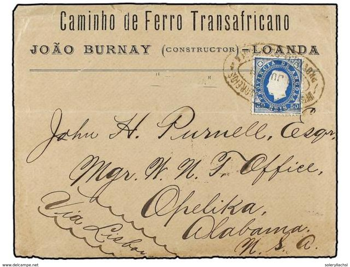 ANGOLA. 1889. CUNGA (Angola) A U.S.A. Sobre Del  CAMINHO DE FERRO TRANSAFRICANO  Con El Texto Interior, Circulado Con Se - Sonstige & Ohne Zuordnung