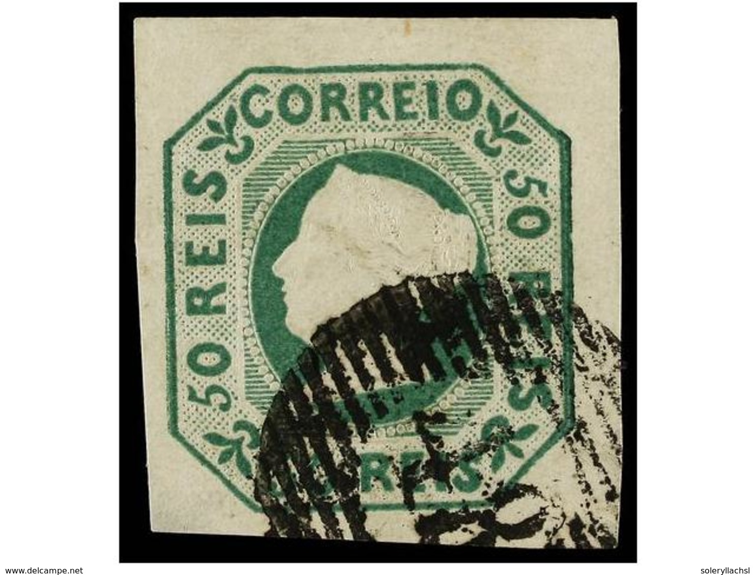 ° PORTUGAL: AZORES. Af.3. 1853.  50 Reis  Verde, Mat.  NUMERAL 48  De ANGRO DO HEROISMO. Grandes Márgenes, ínfimo Adelga - Altri & Non Classificati