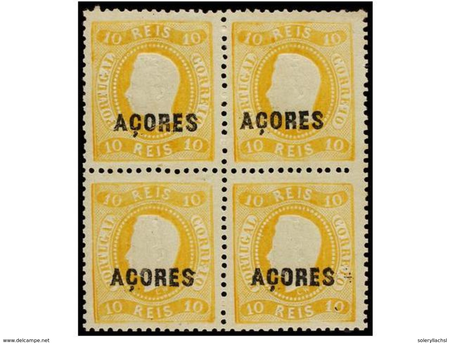 **/* PORTUGAL: AZORES. Yv.8. 1868.  10 Ore  Amarillo. Bloque De Cuatro. MAGNÍFICO. Yvert.+320€. - Autres & Non Classés