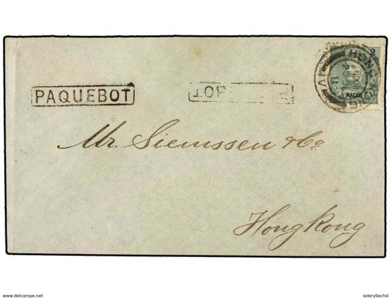 MACAO. 1911 (Dec 20). Cover To HONG KONG Frankewd By Macau 1898-1903  2a . Grey Green Tied By  HONG KONG-IV  Datestamp W - Altri & Non Classificati