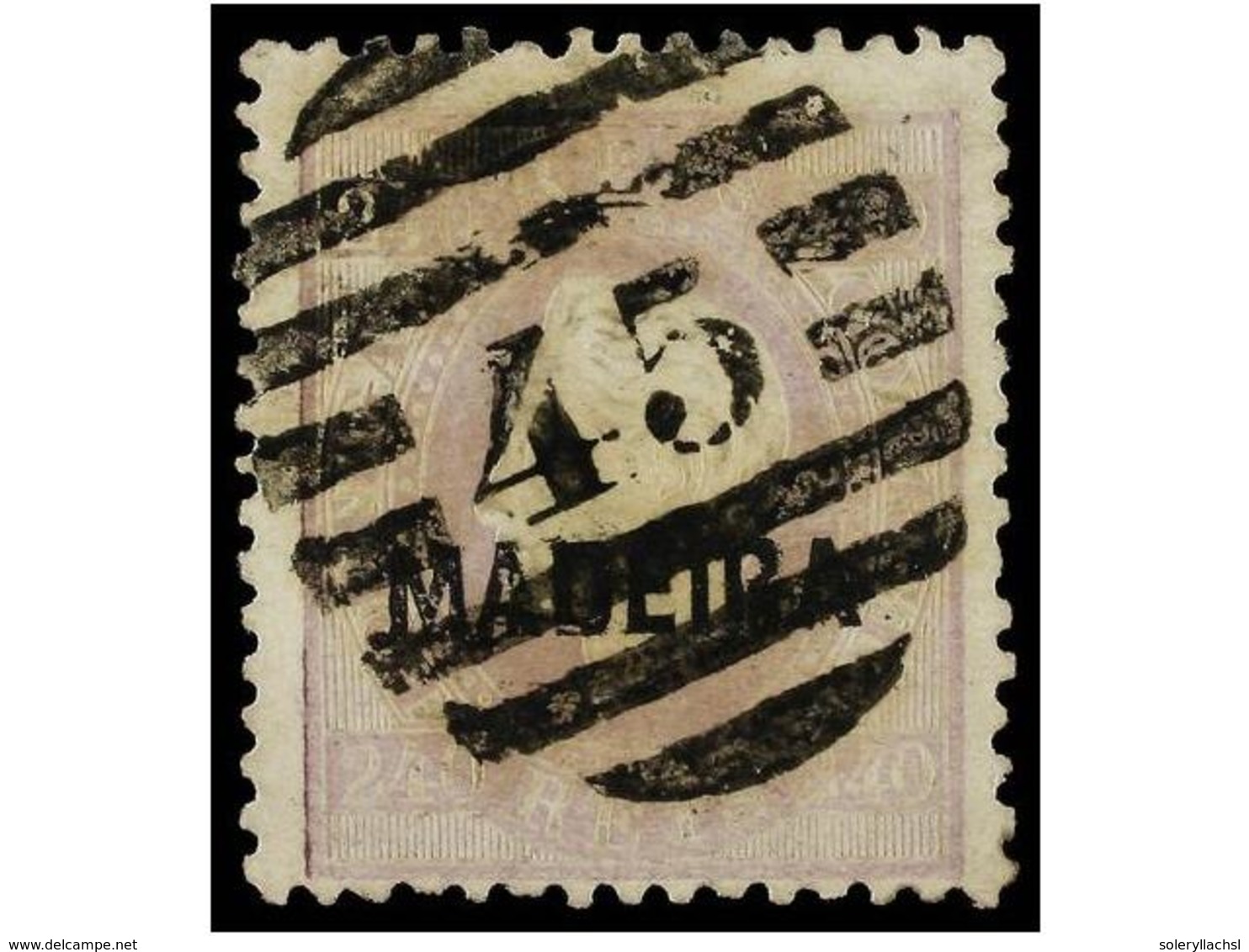 ° PORTUGAL: MADEIRA. Af.24.  240 Reis  Lila, Papel Liso, Dent. 12 1/2 Mat. Numeral  45  De FUNCHAL. MAGNÍFICO Y MUY RARO - Autres & Non Classés