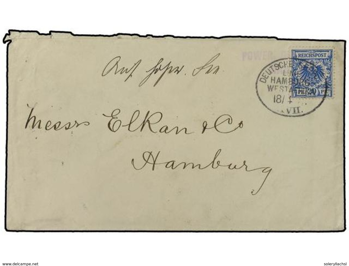 PORTUGAL: MADEIRA. 1897 (April 18). Cover From Madeira To Hamburg With Germany 1889  20pf . Blue Applied Over Madeira Co - Altri & Non Classificati