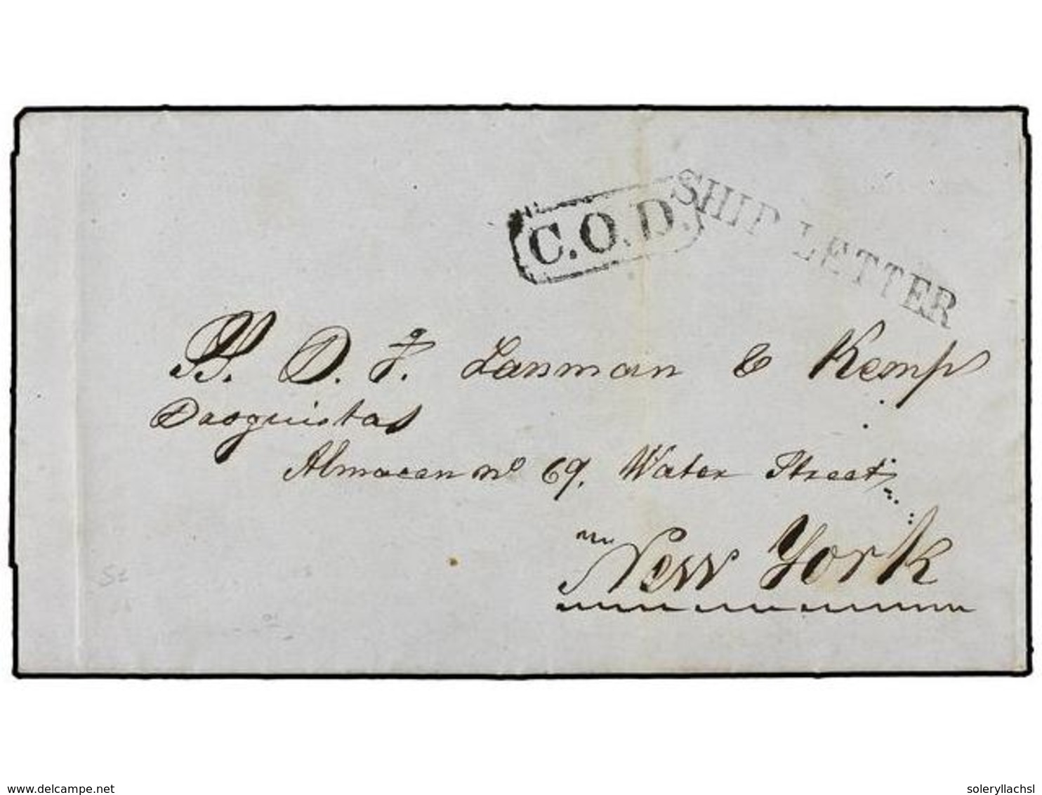 PUERTO RICO. 1858. S. JUAN A NEW YORK. Marca De Encaminador  C.O.D.  En Un Recuadro Y Lineal  SHIP LETTER.  Rara Combina - Sonstige & Ohne Zuordnung