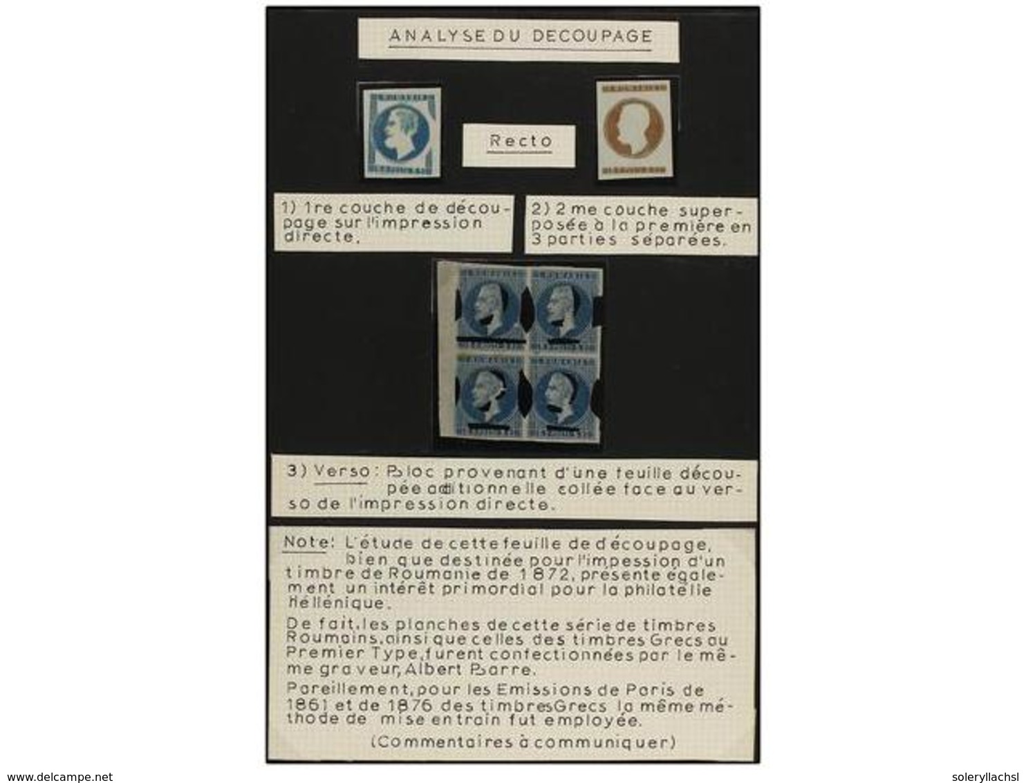 RUMANIA. Mi.42. 1872.  COMPOSITE ESSAYS.   'Decoupage' Analysis. 2 Essays Background And Frame Plus Block Of Four Essays - Altri & Non Classificati