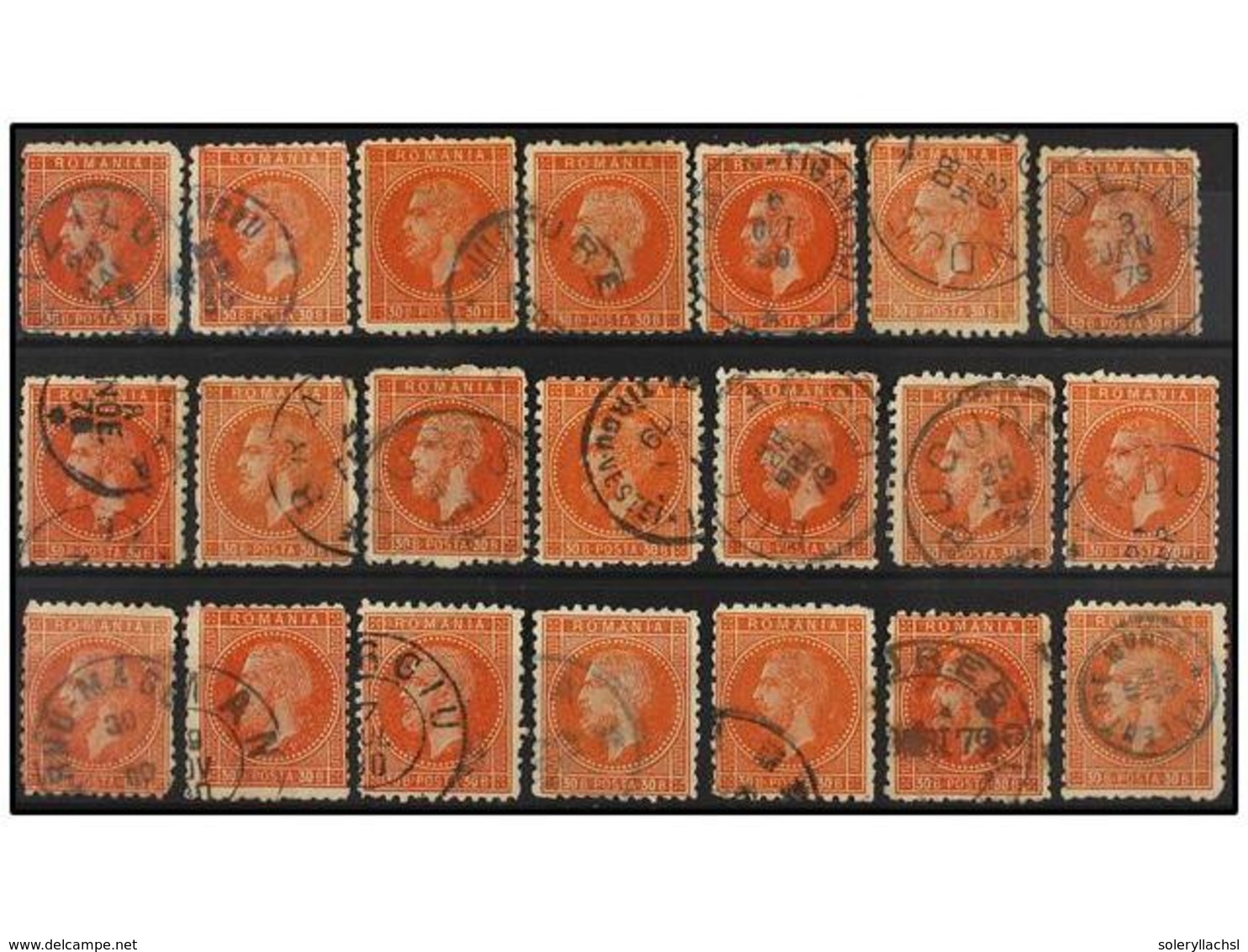 ° RUMANIA. Mi.47 (21). 1876.  30 Bani  Orange Red. Lot With 21 Stamps, Nice Cancels. Michel.1.260€. - Andere & Zonder Classificatie