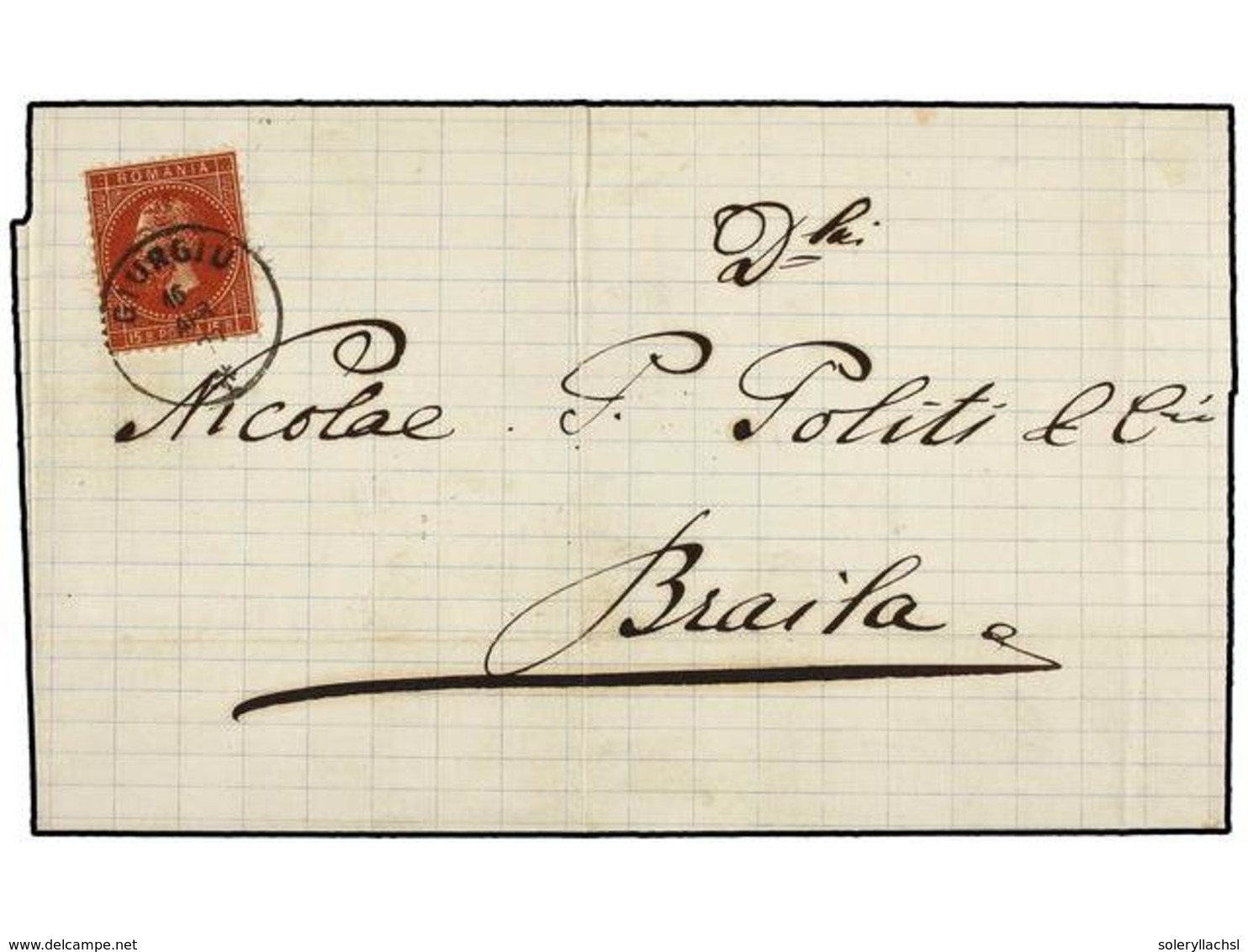 RUMANIA. Mi.46. 1877. GIURGIU To BRAILA.  15 Bani  Dark Redbrown, Tied By  GIURGIU  Cds. Very Fine. - Other & Unclassified