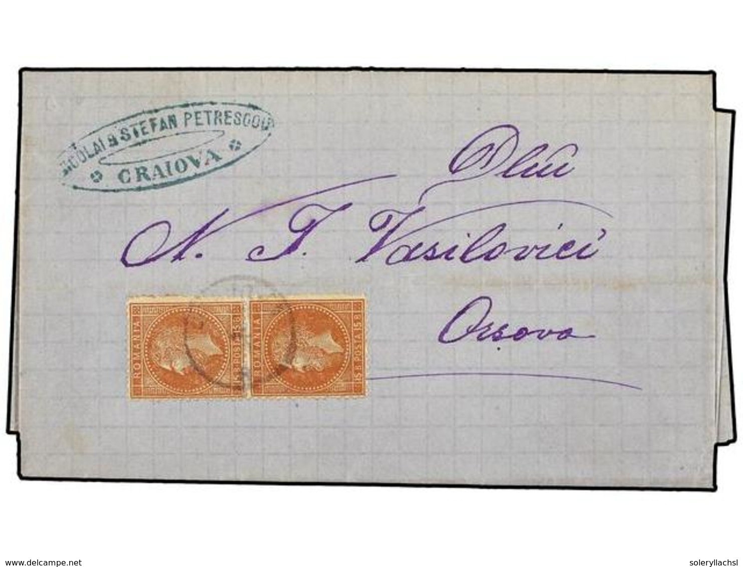 RUMANIA. Mi. 46 (2). 1877. CRAIOVA To ORSOVA.  25 Bani  Redbrown, Pair Arrival Cds. On Back. - Sonstige & Ohne Zuordnung