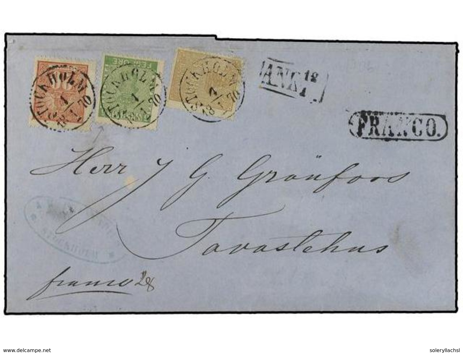 SUECIA. 1870 (Jan 1). Entire Letter At  28 öre  Rate To Tavastehus, Finland Franked By 1858  5ö  Green (with Plate Flaw) - Autres & Non Classés