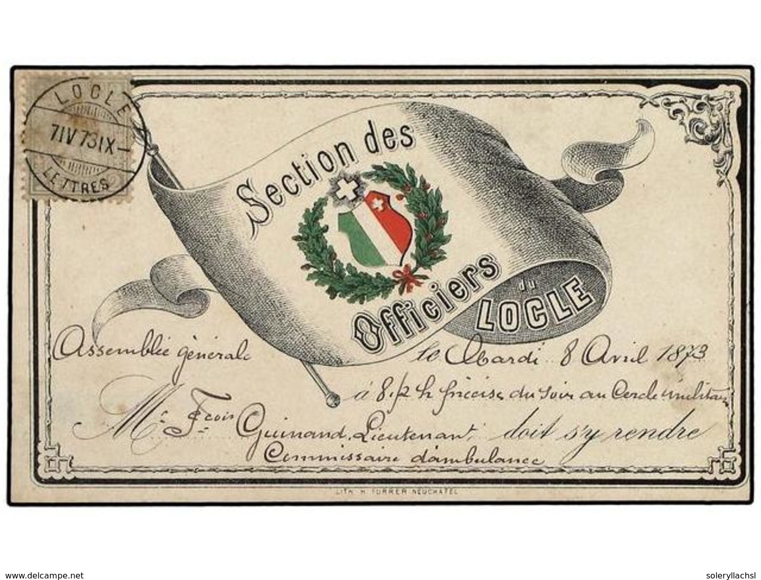 SUIZA. Yv.33. 1873 (7-Abril). TARJETA POSTAL Multicolor Circulada En LOCLE Con Sello De  2 Cts.  Gris. Magnífica Y Una D - Altri & Non Classificati